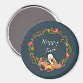 Herfst uil en pompoenen met aanpasbare tekst magneet (Voorkant / Achterkant)