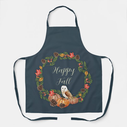 Herfst uil en pompoenen met aanpasbare tekst  schort (Voorkant)