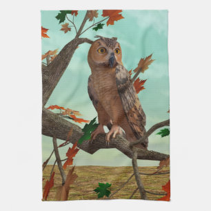Herfst Uil Esdoorn Boom Natuur Kunst Theedoek