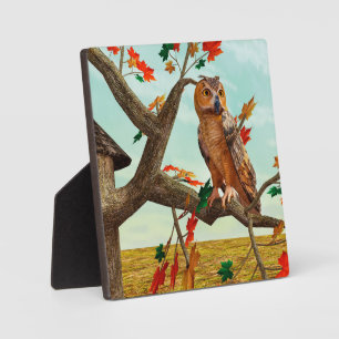 Herfst-uil esdoorn boom wild life kunst fotoplaat