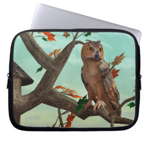 Herfst-uil esdoorn boom wild life kunst laptop sleeve
