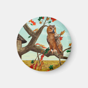 Herfst-uil esdoorn boom wild life kunst magneet
