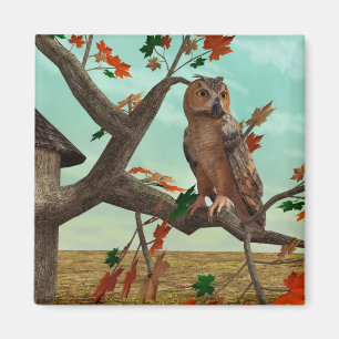 Herfst-uil esdoorn boom wild life kunst magneet