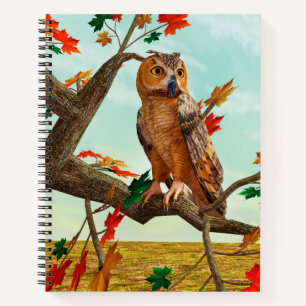 Herfst-uil esdoorn boom wild life kunst notitieboek