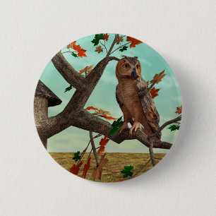 Herfst-uil esdoorn boom wild life kunst ronde button 5,7 cm