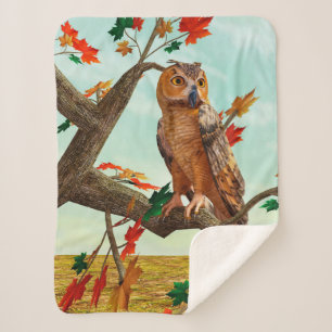 Herfst-uil esdoorn boom wild life kunst sherpa deken