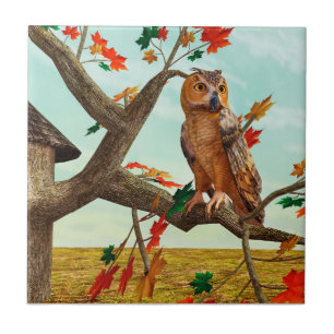 Herfst-uil esdoorn boom wild life kunst tegeltje