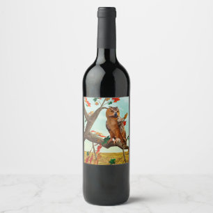 Herfst-uil esdoorn boom wild life kunst wijn etiket