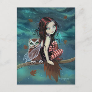 Herfst Uil Gothic Fantasy Fee en Uil Ansichtkaart Briefkaart