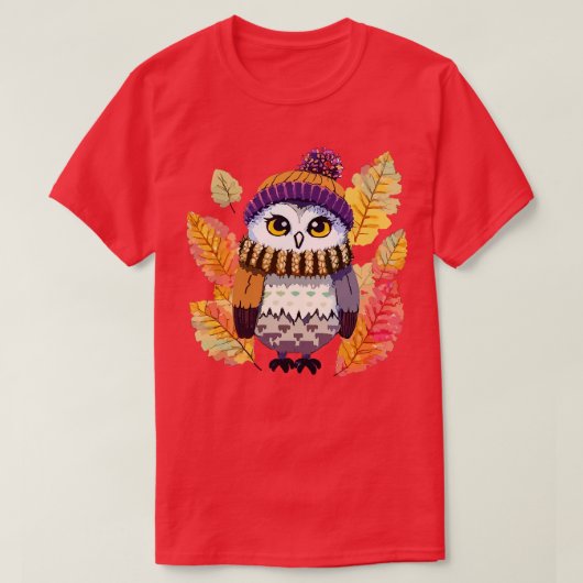 Herfst Uil in een gebreide Beanie pet Pixel Art T-shirt (Design voorkant)