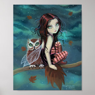 Herfst Uil Schattige Gotische Fee Fantasie Kunst Poster