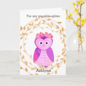 Herfst Uil Verjaardag kleindochter Kaart (Gele Bloem)