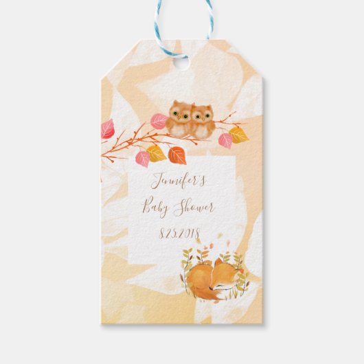 Herfst Uil Woodland Custom Gift Labels Cadeaulabel (Voorkant)