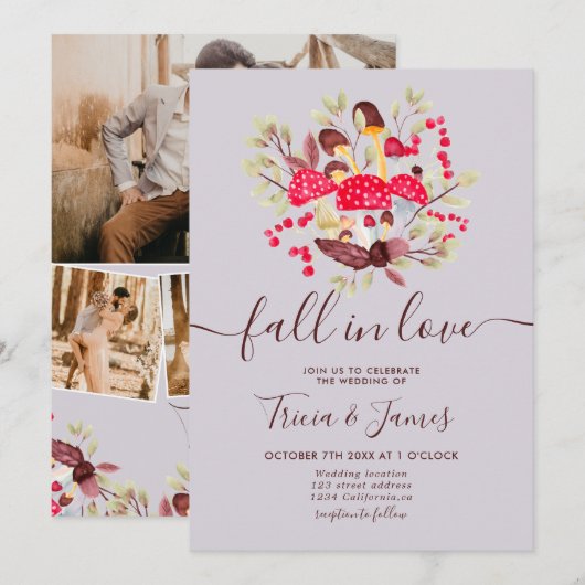 Herfst uit de liefde champignons, trouwe fotobruil kaart (Voorkant / Achterkant)