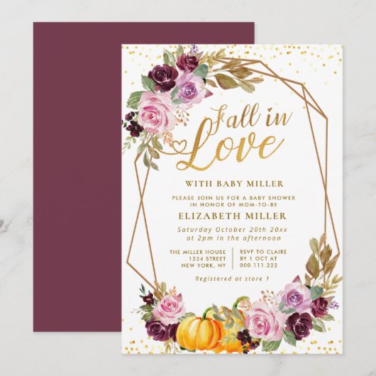 herfst uit de liefde paarse baby shower met floral kaart (Voorkant / Achterkant)