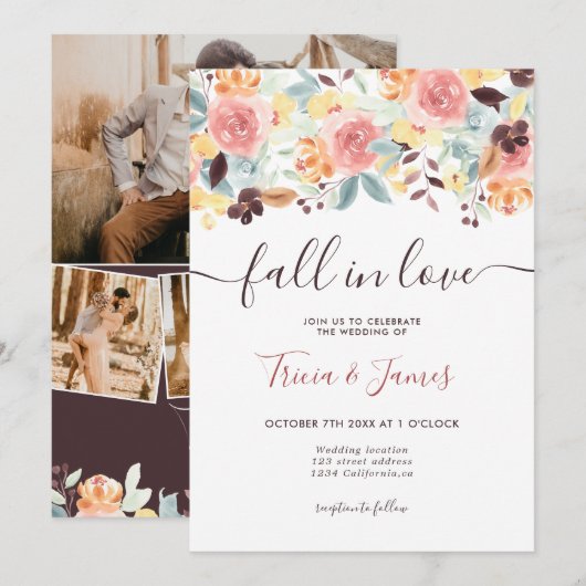 Herfst uit liefde floral rustic foto initialen bru kaart (Voorkant / Achterkant)