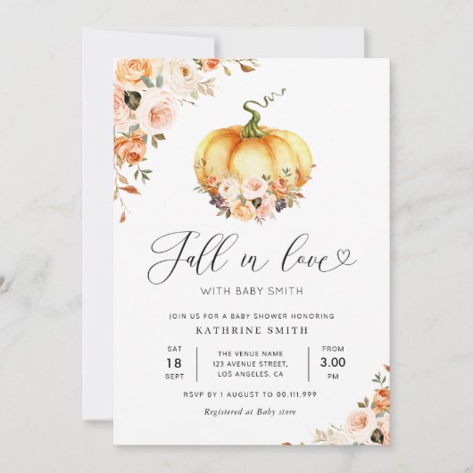 Herfst uit liefde gouden blozen baby shower kaart (Voorkant)