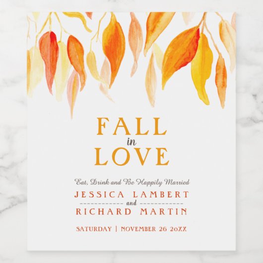 Herfst uit liefde herfst sinaasappel vertrekt brui wijn etiket (Enkel label)