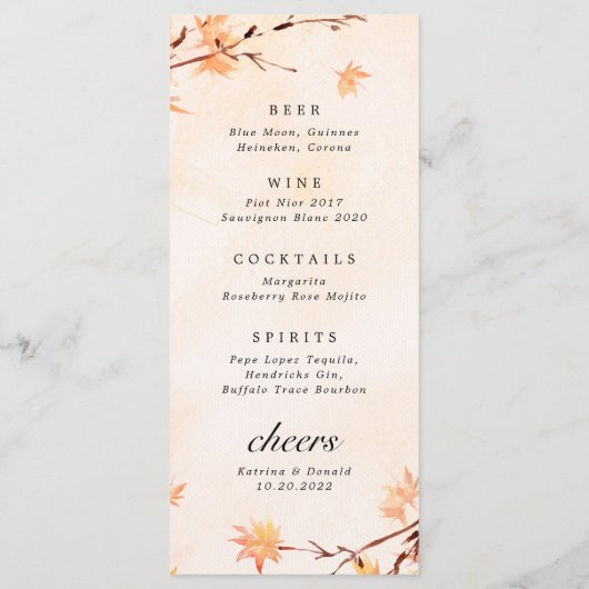 Herfst uit liefde Naherfst Leaves Wedding Menu (Achterkant)