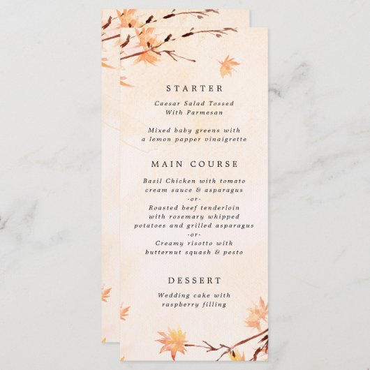 Herfst uit liefde Naherfst Leaves Wedding Menu (Voorkant / Achterkant)