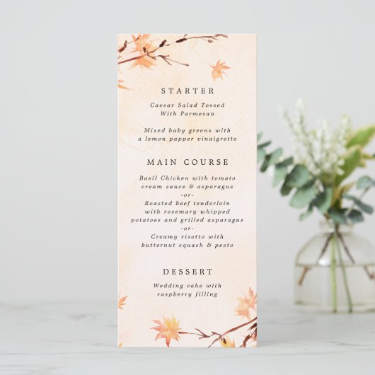 Herfst uit liefde Naherfst Leaves Wedding Menu (Staand voorkant)