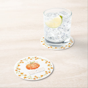 Herfst uit liefde pumpkin waterverf bruiloft sinaa ronde kartonnen onderzetter