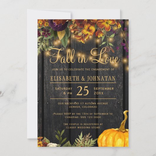 Herfst uit liefde rustic string lichtt verlofparti kaart (Voorkant)