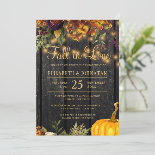 Herfst uit liefde rustic string lichtt verlofparti kaart (Staand voorkant)