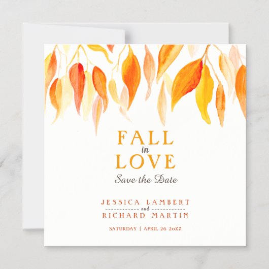 Herfst uit liefde sinaasappel vertrekt bruiloft me magnetische uitnodiging (Voorkant)