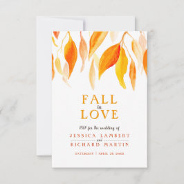 Herfst uit liefde waterverf oranje rode herfstbrui RSVP kaartje