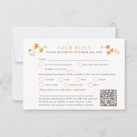 Herfst uit liefde waterverf pompoenbruiloft QR-cod RSVP Kaartje (Voorkant)