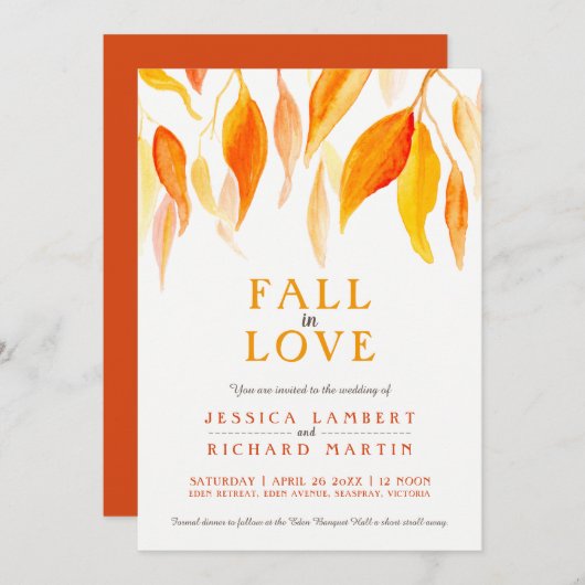 Herfst uit liefde waterverf sinaasappel vertrekt b kaart (Voorkant / Achterkant)