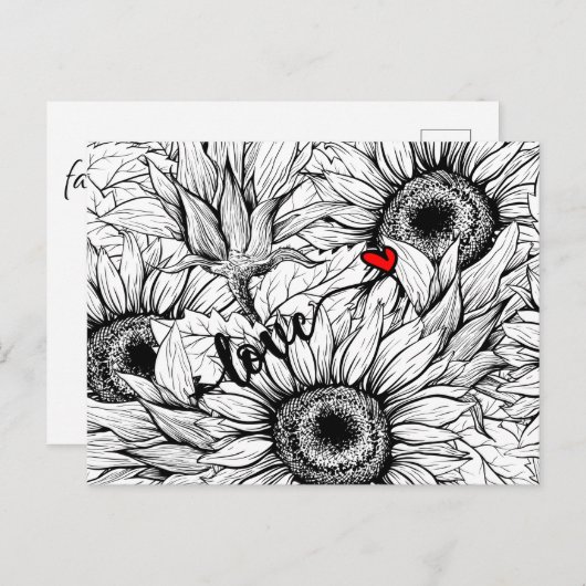 herfst uit liefde - Zwarte en Witte Zonnebloemen A Briefkaart (Voorkant / Achterkant)