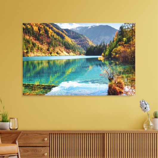 Herfst Uitzicht Arrow Bamboo Lake Mountains Jiuzha Canvas Afdruk (Insitu (Woonkamer))
