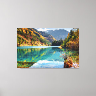 Herfst Uitzicht Arrow Bamboo Lake Mountains Jiuzha Canvas Afdruk