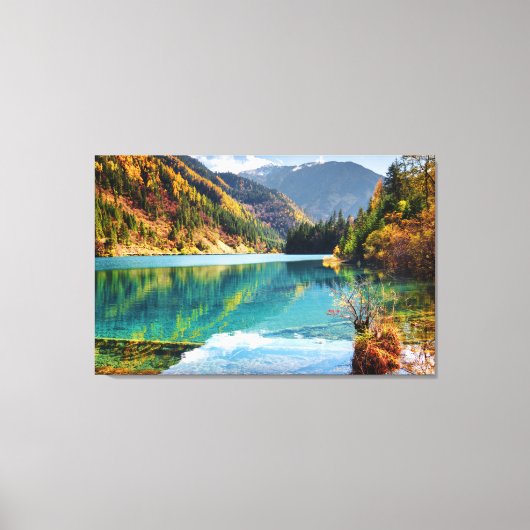 Herfst Uitzicht Arrow Bamboo Lake Mountains Jiuzha Canvas Afdruk (Voorkant)