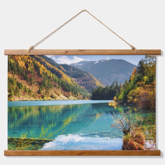 Herfst Uitzicht Arrow Bamboo Lake Mountains Jiuzha Hangend Wandkleed (Voorkant)