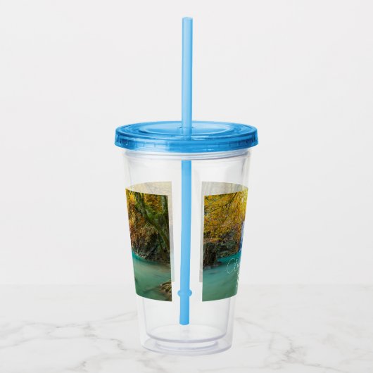 Herfst Uitzicht van Erawan Waterfall Thailand Acryl Drinkbeker (Rechts)