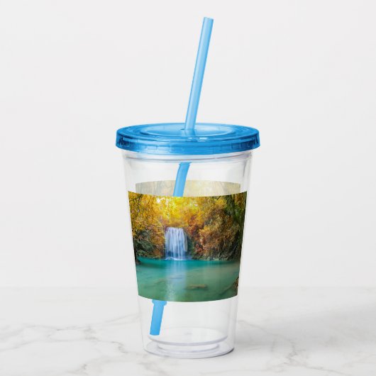 Herfst Uitzicht van Erawan Waterfall Thailand Acryl Drinkbeker (Achterkant)