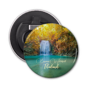 Herfst Uitzicht van Erawan Waterfall Thailand Button Flesopener