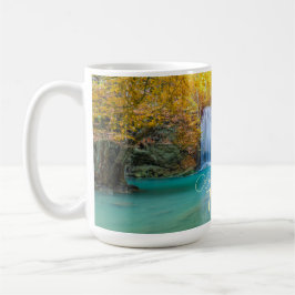 Herfst Uitzicht van Erawan Waterfall Thailand Koffiemok