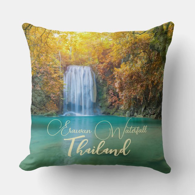 Herfst Uitzicht van Erawan Waterfall Thailand Kussen (Voorkant)