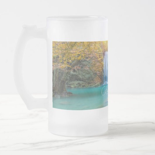 Herfst Uitzicht van Erawan Waterfall Thailand Matglas Bierpul (Links)