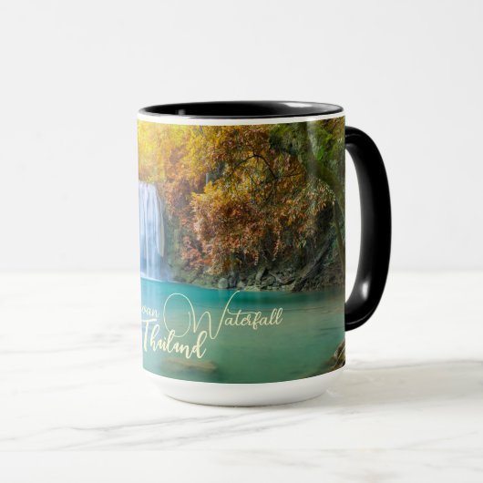 Herfst Uitzicht van Erawan Waterfall Thailand Mok (Voorkant rechts)