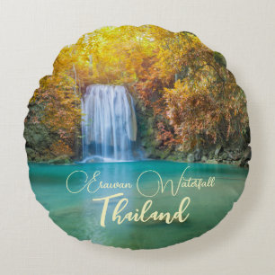 Herfst Uitzicht van Erawan Waterfall Thailand Rond Kussen