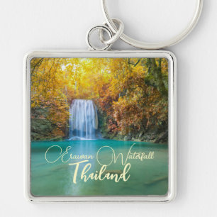 Herfst Uitzicht van Erawan Waterfall Thailand Sleutelhanger