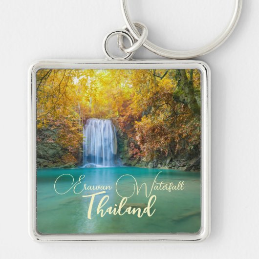 Herfst Uitzicht van Erawan Waterfall Thailand Sleutelhanger (Voorkant)