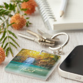 Herfst Uitzicht van Erawan Waterfall Thailand Sleutelhanger (Voorkant Rechts)