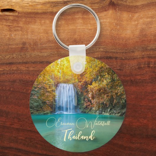 Herfst Uitzicht van Erawan Waterfall Thailand Sleutelhanger (Voorkant)
