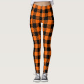 Herfst Vakantie Sinaasappel Black Buffalo Check Leggings (Voorkant)